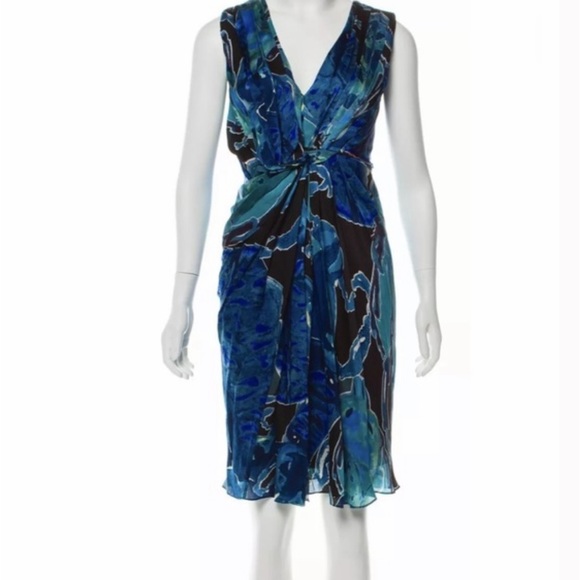 DVF Blue Silk Floral Weslie Drape Dress - Picture 3 of 11